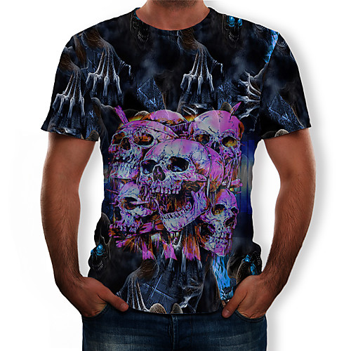 

Men's Daily Holiday Street chic / Exaggerated T-shirt - Color Block / 3D / Graphic Print Rainbow