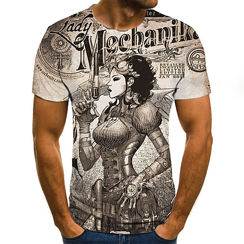 

Men's Daily Going out Street chic / Exaggerated T-shirt - 3D / Graphic / Cartoon Pleated / Print Gray