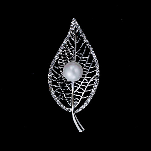 

Women's Cubic Zirconia Brooches Classic Leaf Sweet Elegant Brooch Jewelry Silver For Wedding Party