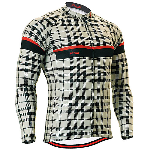

21Grams Men's Long Sleeve Cycling Jersey Winter Black / White Plaid / Checkered Bike Jersey Padded Shorts / Chamois Top Mountain Bike MTB Road Bike Cycling UV Resistant Breathable Quick Dry Sports