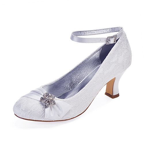 

Women's Wedding Shoes Cuban Heel Round Toe Rhinestone / Satin Flower / Sparkling Glitter Lace / Satin Classic / Vintage Spring & Summer / Fall & Winter White / Ivory / Party & Evening