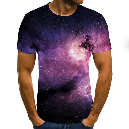 

Men's Daily Holiday Street chic / Exaggerated T-shirt - Galaxy / Color Block / 3D Print Purple