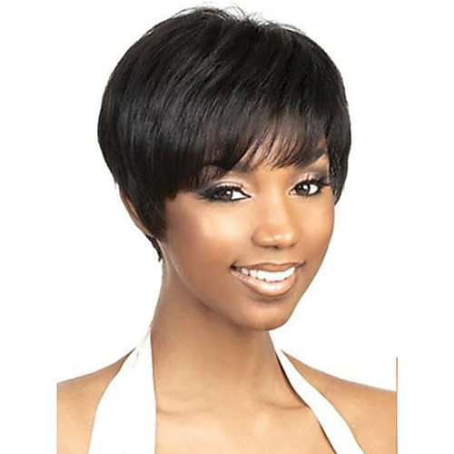 

Human Hair Wig Short Straight Natural Straight Bob Pixie Cut Layered Haircut Asymmetrical Black White Cool Comfortable Natural Hairline Capless Women's All Medium Auburn Natural Black Medium Brown 8