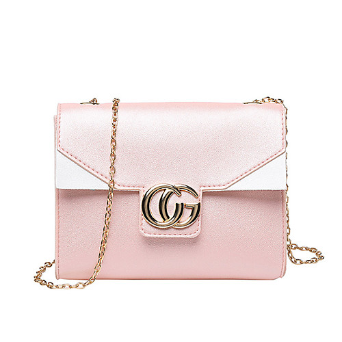 

Women's Chain PU Crossbody Bag Color Block Black / Blushing Pink / Gold