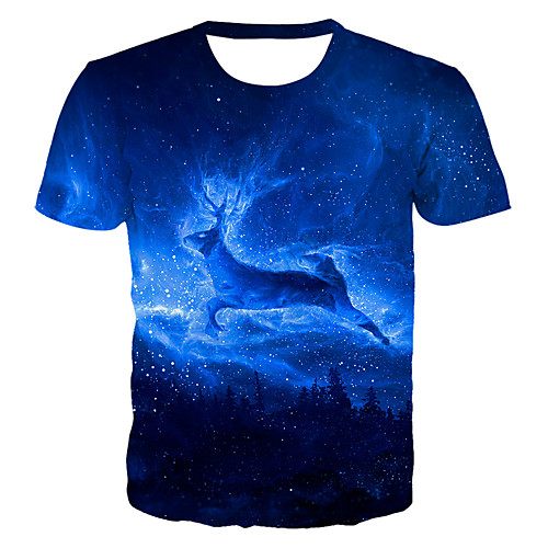 

Men's Plus Size Galaxy 3D Deer Print T-shirt Basic Exaggerated Daily Club Round Neck Blue / Short Sleeve / Animal