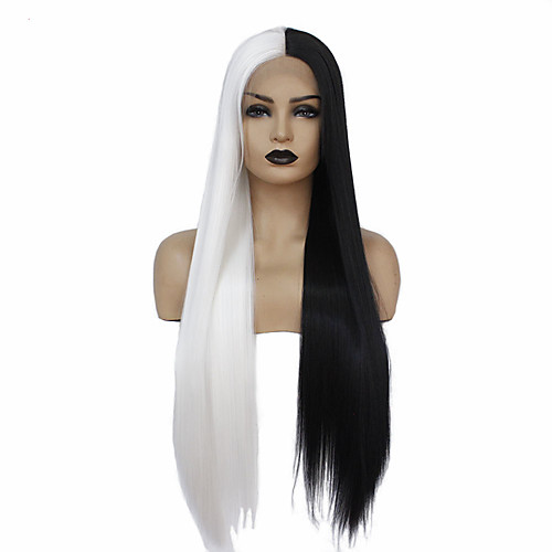 

Synthetic Lace Front Wig Straight Taylor Middle Part Lace Front Wig Long Black / White Synthetic Hair 22-26 inch Women's Heat Resistant New Design Hot Sale Black White / Glueless