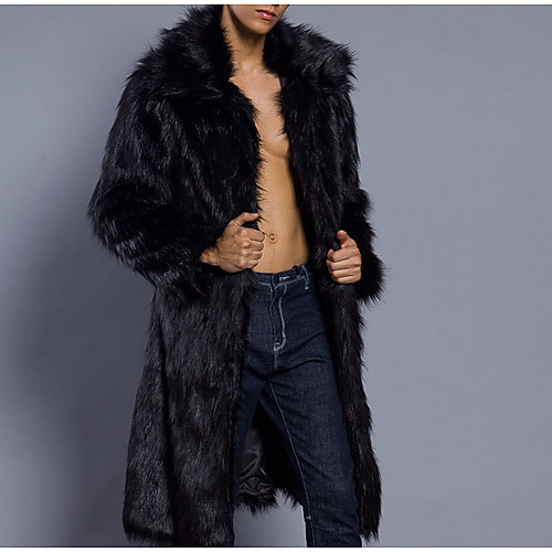 

Men's Daily Fall & Winter Long Faux Fur Coat, Solid Colored Turndown Long Sleeve Faux Fur Black / Light gray / White