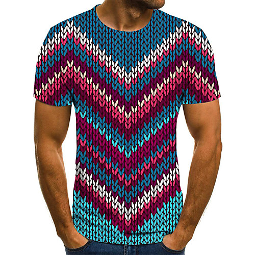 

Men's Daily Sports Basic / Exaggerated T-shirt - Color Block / 3D / Tribal Black & White, Print Rainbow