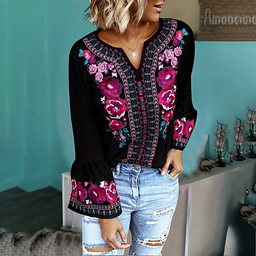 

Women's Floral Blouse Boho Daily Black / Purple / Army Green / Camel / Navy Blue / Gray