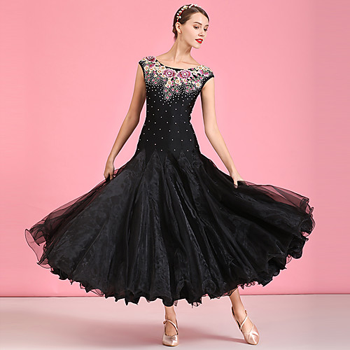 

Ballroom Dance Dresses Women's Performance Spandex / Organza / Tulle Appliques / Split Joint / Crystals / Rhinestones Sleeveless High Dress
