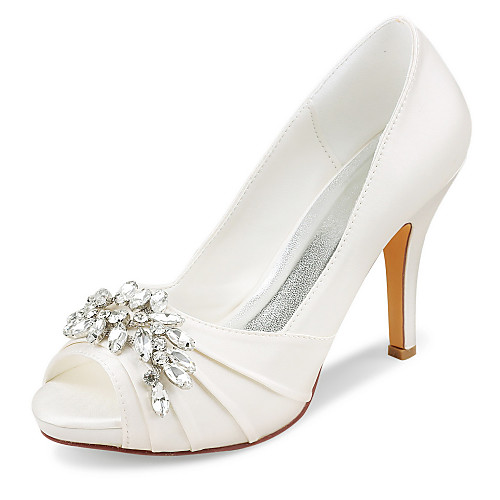 

Women's Wedding Shoes Stiletto Heel Peep Toe Rhinestone Satin Spring & Fall / Summer Ivory