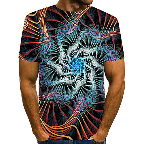 

Men's Daily Going out Street chic / Exaggerated T-shirt - 3D / Graphic / Letter Pleated / Print Rainbow