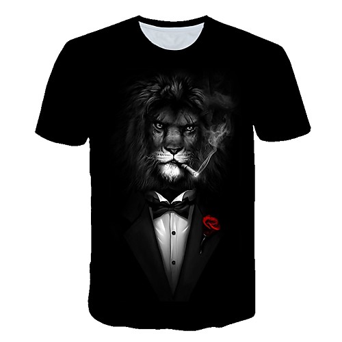 

Men's Daily Sports Street chic / Exaggerated T-shirt - Geometric / 3D / Animal Lion, Print Black