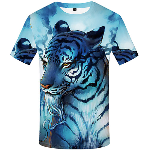 

Men's Daily T-shirt - Animal Tiger, Print Blue