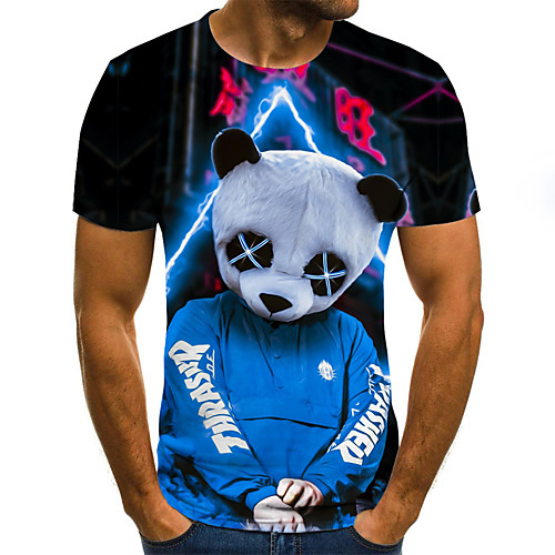 

Men's Daily Holiday Street chic / Exaggerated T-shirt - Color Block / 3D / Animal Print Light Blue