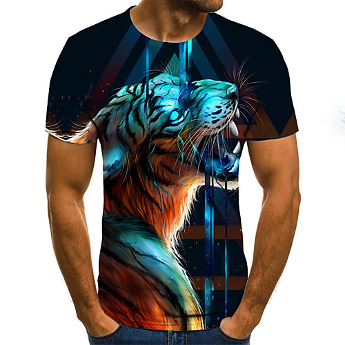 

Men's Daily Going out Basic / Street chic T-shirt - 3D / Graphic / Animal Patchwork / Print Rainbow