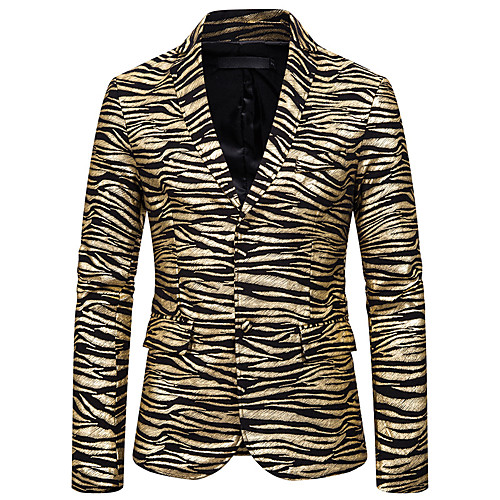 

Men's Blazer, Striped / Floral / Geometric Notch Lapel Polyester Gold / Silver