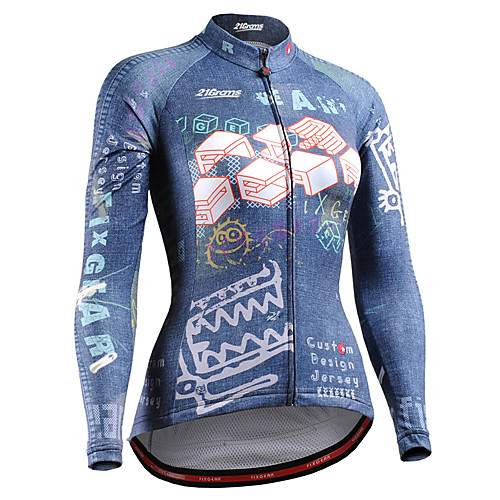 

21Grams Women's Long Sleeve Cycling Jersey Blue Bike Jersey Top Mountain Bike MTB Road Bike Cycling UV Resistant Breathable Quick Dry Sports 100% Polyester Clothing Apparel / Stretchy / Italian Ink