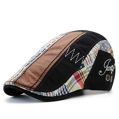 

Men's Basic Polyester Beret Hat-Color Block Black Wine Navy Blue