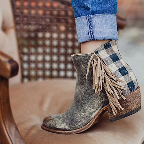 

Women's Boots Cowboy / Western Boots Block Heel Pointed Toe Tassel PU Booties / Ankle Boots Vintage / Casual Spring & Fall / Fall & Winter Gray