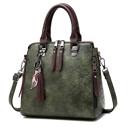 

Women's Zipper PU Top Handle Bag Solid Color Black / Wine / Green