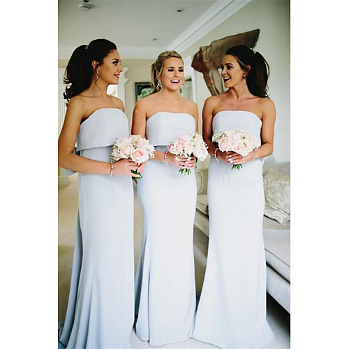 

Mermaid / Trumpet Strapless Sweep / Brush Train Jersey Bridesmaid Dress with Bow(s) / Ruffles