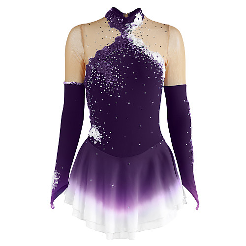 

Figure Skating Dress Women's Girls' Ice Skating Dress Violet Sky Blue Dusty Rose Flower Halo Dyeing Spandex Competition Skating Wear Breathable Handmade Floral Fashion Long Sleeve Ice Skating Figure