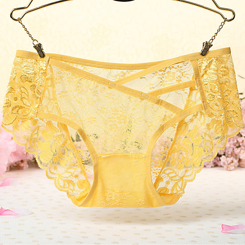 

Women's Lace Briefs - Normal Mid Waist Black White Purple One-Size