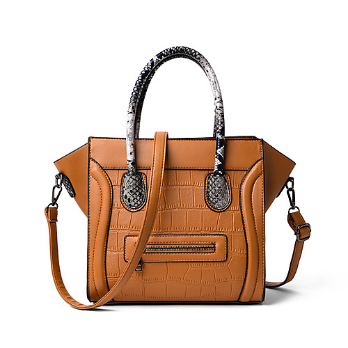 

Women's Zipper PU Top Handle Bag Color Block Black / Brown / Red / Snakeskin