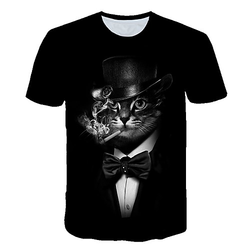 

Men's Daily Sports Street chic / Exaggerated T-shirt - Geometric / 3D / Animal Cat, Print Black