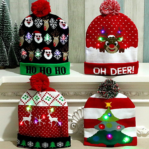 

светодиодные новогодние шапки санта клаус олень снеговик шапки новый год рождественские подарки кепка украшения дома