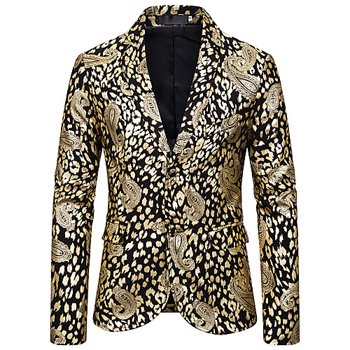 

Men's Blazer, Striped / Floral / Geometric Notch Lapel Polyester Gold / Silver