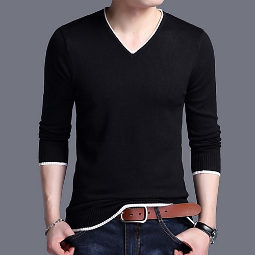 

Men's Solid Colored Long Sleeve Pullover Sweater Jumper, V Neck Black / Wine / Light gray XXL / XXXL