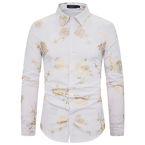 

Men's Floral Rose Print Shirt - Cotton Basic Elegant Daily Club White / Black / Navy Blue / Long Sleeve