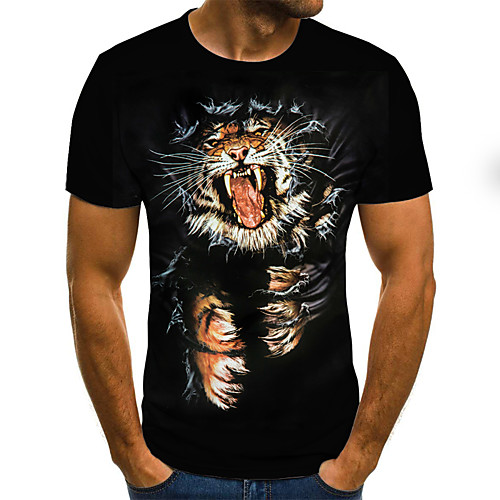 

Men's Daily Holiday Street chic / Exaggerated T-shirt - Color Block / 3D / Animal Print Black