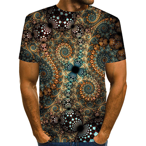 

Men's Plus Size 3D Graphic Pleated Print T-shirt Street chic Exaggerated Daily Going out Round Neck Rainbow / Short Sleeve / Letter