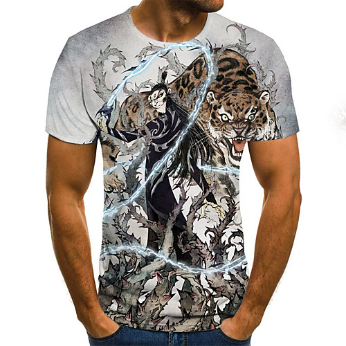 

Men's Daily Sports Basic / Exaggerated T-shirt - Color Block / 3D / Animal Black & White, Print Light gray