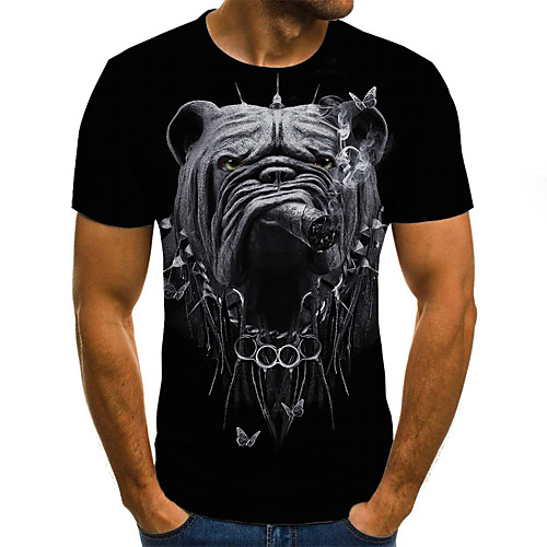 

Men's Plus Size 3D Graphic Print T-shirt Street chic Exaggerated Daily Holiday Round Neck Black / Short Sleeve / Animal