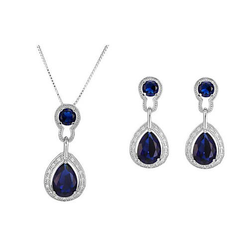 

Women's Synthetic Sapphire Bridal Jewelry Sets Geometrical Pear Stylish Gold Plated Earrings Jewelry Blue For Party Gift 1 set