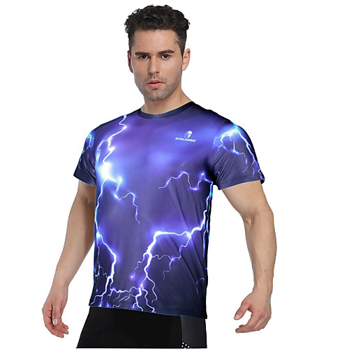 

ILPALADINO Men's Crew Neck Running Shirt Fashion Dark Blue Ice Silk Fitness Sweatshirt Short Sleeve Sport Activewear UV Resistant Sweat-wicking Stretchy