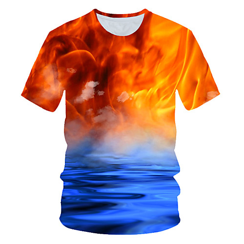 

Men's 3D Graphic Print T-shirt Street chic Punk & Gothic Holiday Club Round Neck Orange / Short Sleeve