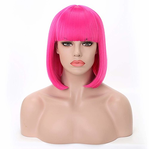 

Synthetic Wig Straight Straight Bob Wig Pink Medium Length Black Light Blue Dark Brown Creamy-white PinkRed Synthetic Hair Women's Pink