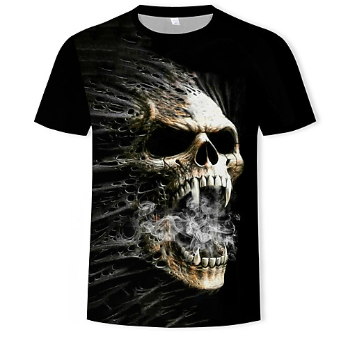 

Men's Daily Street chic T-shirt - Color Block / 3D / Skull Print Black