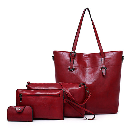 

Women's Zipper PU Bag Set Solid Color 4 Pieces Purse Set Red Brown / Red / Blue