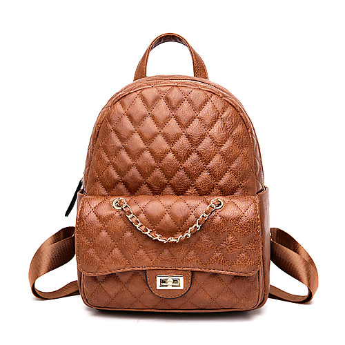 

Large Capacity PU Zipper Commuter Backpack Solid Color Daily Black / Brown
