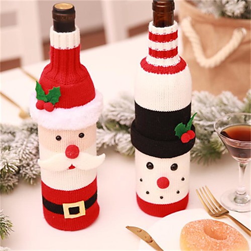 

Christmas Wine Bottle Decor Set Santa Claus Snowman Deer Bottle Cover Clothes Kitchen Decoration for New Year Xmas Dinner Party