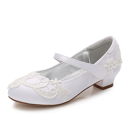 

Girls' Mary Jane Satin Heels Little Kids(4-7ys) / Big Kids(7years ) Stitching Lace White / Ivory Spring / Party & Evening