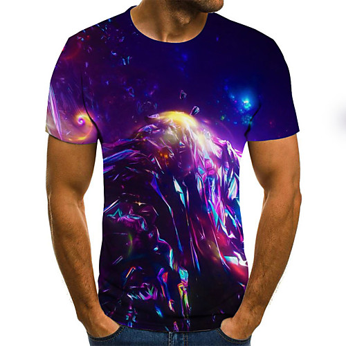 

Men's Daily Sports Basic / Exaggerated T-shirt - Color Block / 3D / Tie Dye Black & White, Print Purple