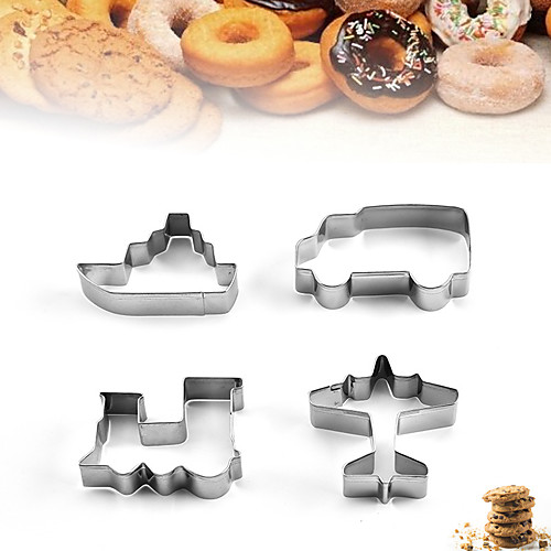

Stainless steel baking mold DIY baking mold creative stainless steel transport 4 PCS biscuits mousse pudding small cake mould aircraft automobile baking utensils
