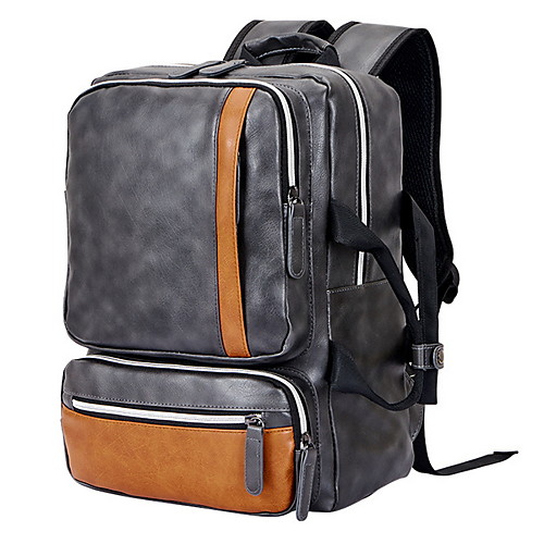 

Large Capacity PU Zipper Commuter Backpack Daily Black / Orange